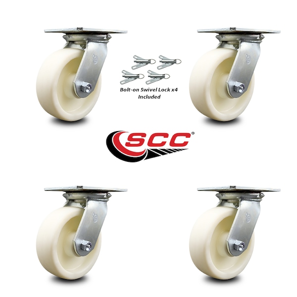 6 Inch Nylon Caster Set with Ball Bearings and Swivel Locks